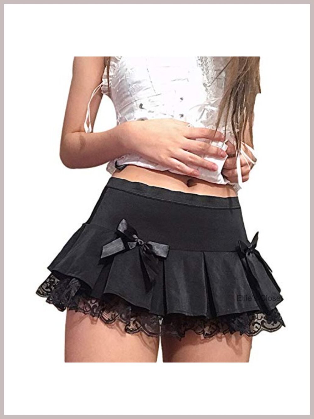 Lace Patchwork Mini Pleated Skirt High Waist Lace Up Ruffle Short Skirt
